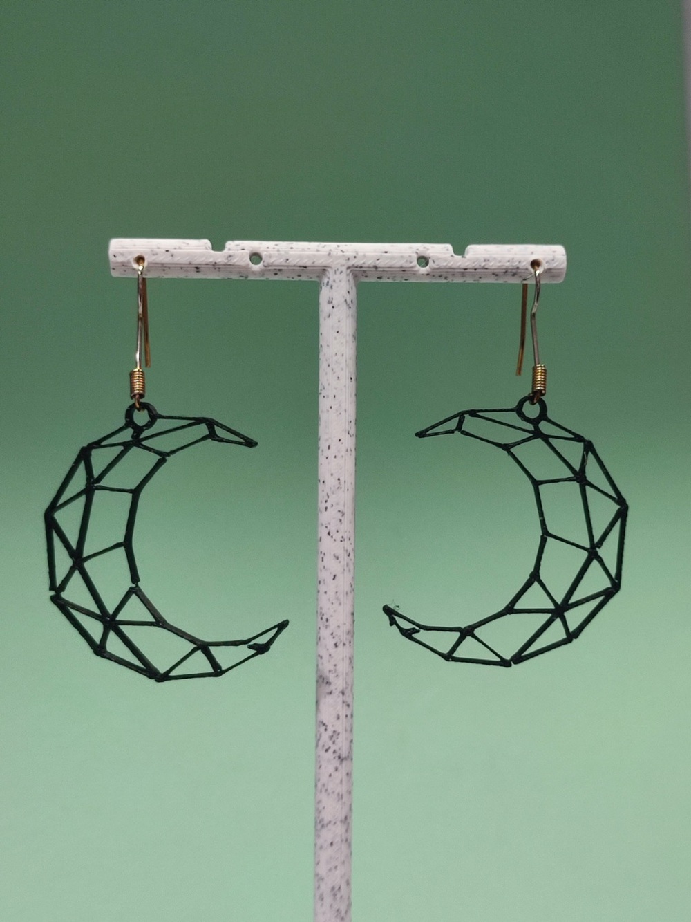 Black Geometric Crescent Moon Earrings - Unbranded